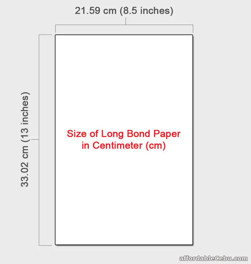size long bond paper in c m