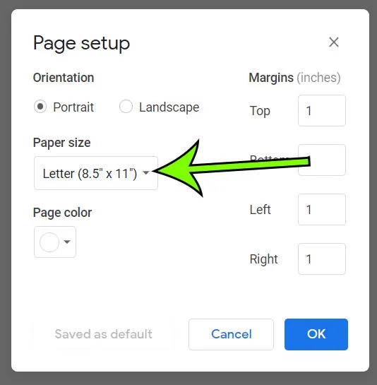 how to change paper size google docs step 3